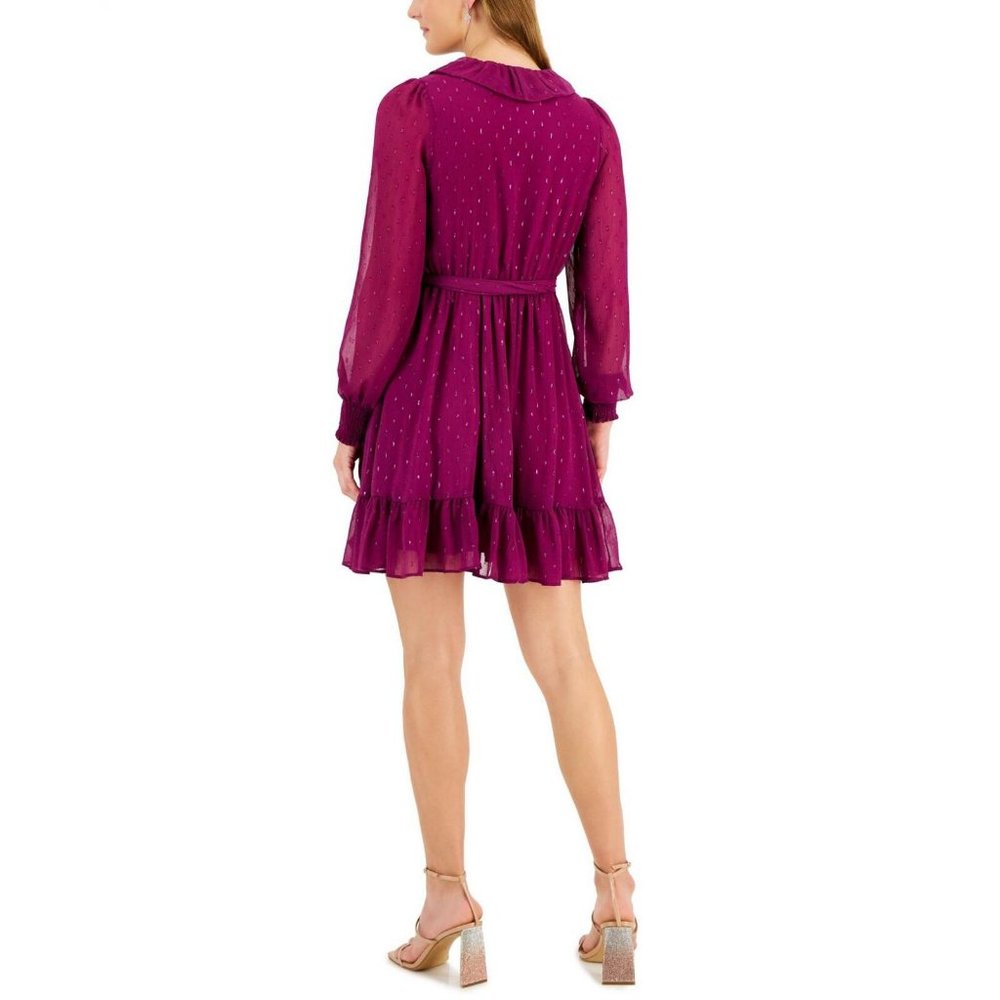 NEW Taylor Women's Metallic Clip-Dot Chiffon Fit & Flare Dress 3128M Purple 4 - Picture 2 of 4